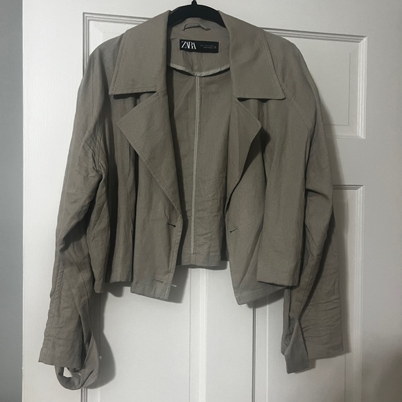 ZARA CROPPED DOUBLE BREASTED LINEN BLEND TRENCH Small - Picture 4 of 5